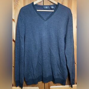 Calvin Klein Merino Wool Blend Gray Black Herringbone V Neck Sweater Men’s Large